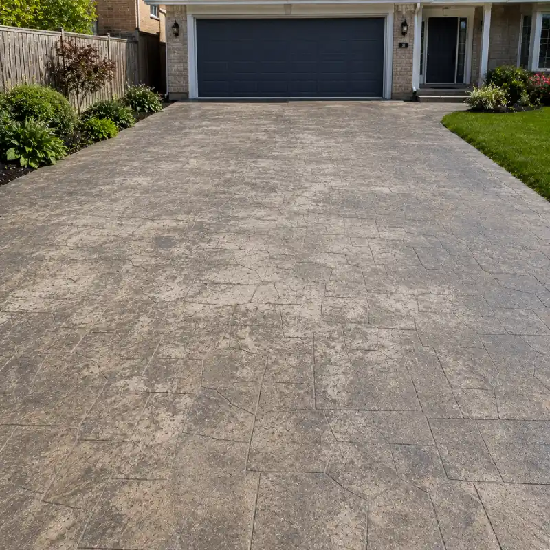 Faded pattern imprinted concrete surface
